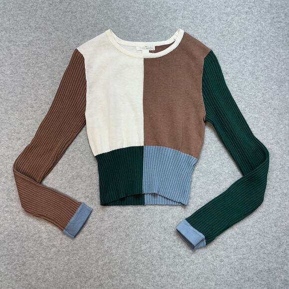 Tillys Colorblock Crop Sweater WMNS M Multi Color Full Tilt Long Sleeve Crewneck - Picture 1 of 8